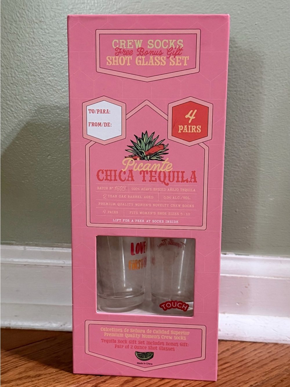 Pink Crew Socks & Shot Glass Gift Set
